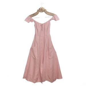 Reformation Frances Dress Pale Pink Linen Midi Off the Shoulder Ruffle 2
